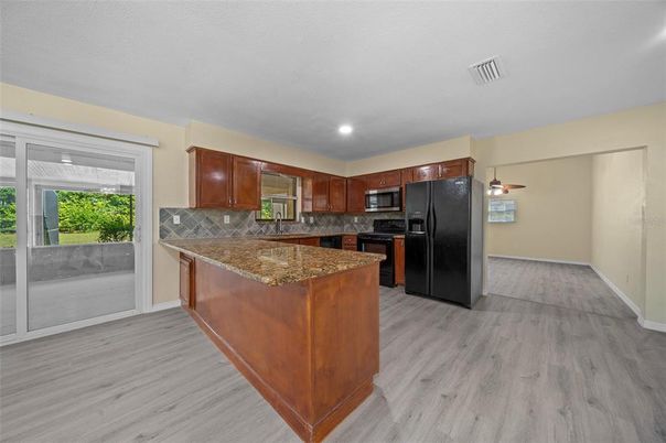 Interior, Kitchen, Recessed Lighting, Wood Texture Flooring