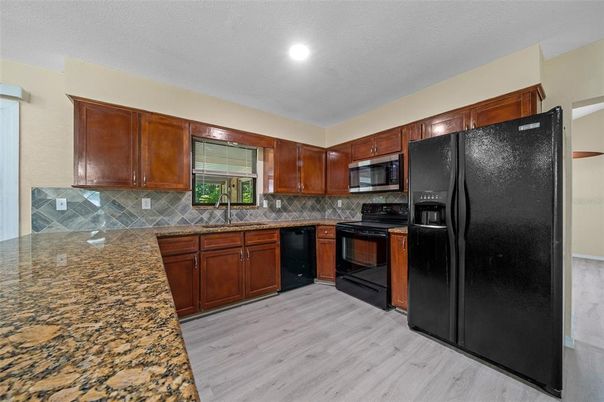 Interior, Kitchen, Recessed Lighting, Wood Texture Flooring