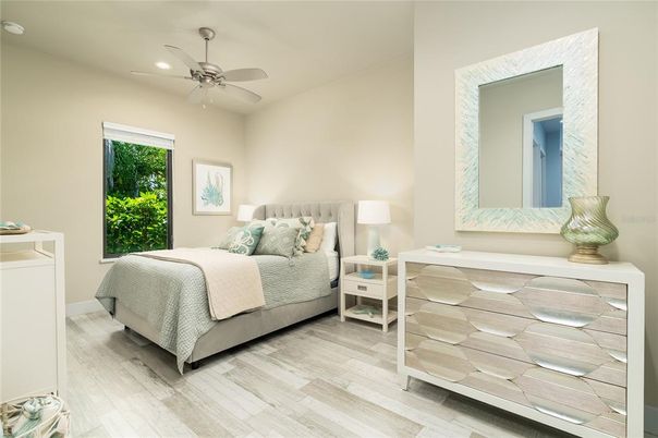 Bedroom, Interior, Recessed Lighting, Wood Texture Flooring