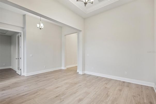 Chandelier, Empty room, Interior, Pendant Lights, Wood Texture Flooring