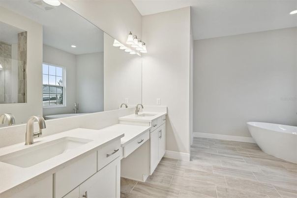Bathroom, Dual Sink Vanities, Free Standing Baths, Interior, Recessed Lighting