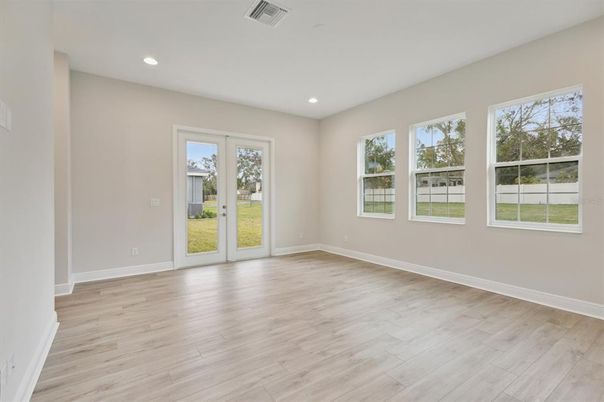 Empty room, Interior, Recessed Lighting, Wood Texture Flooring