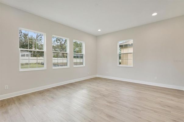 Empty room, Interior, Recessed Lighting, Wood Texture Flooring