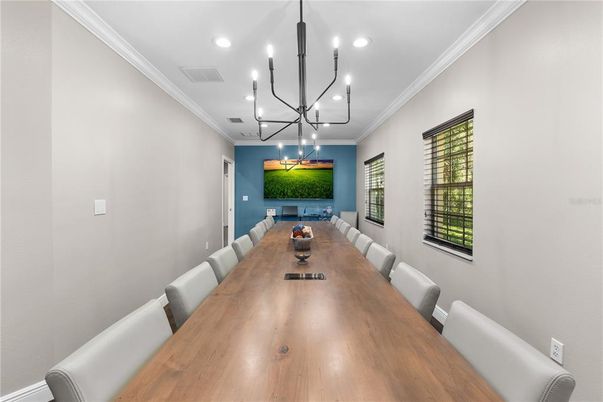 Chandelier, Dining room, Interior, Recessed Lighting