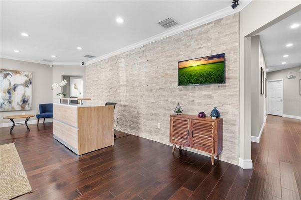 Interior, Recessed Lighting, Stone Walls, Wood Texture Flooring