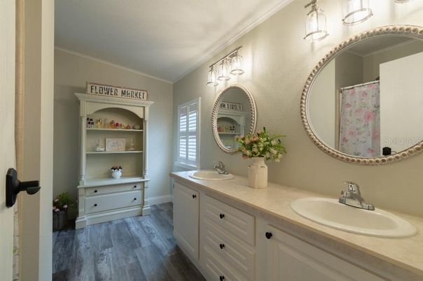 Bathroom, Dual Sink Vanities, Interior, Wood Texture Flooring