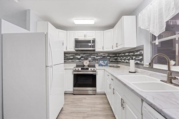 Interior, Kitchen, Stainless Steel Appliances, Wood Texture Flooring