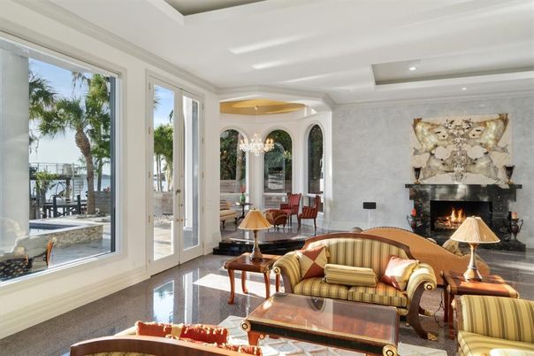 Chandelier, Dining room, Fireplace, Interior, Living room, Recessed Lighting