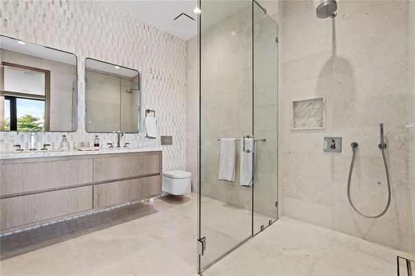 Bathroom, Glass Shower, Interior, Recessed Lighting