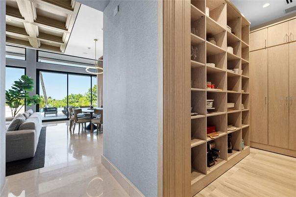 Dining room, Interior, Pendant Lights, Recessed Lighting, Wood Texture Flooring