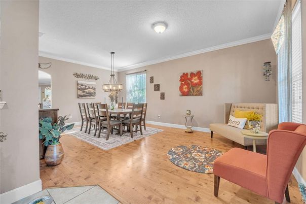 Dining room, Interior, Pendant Lights, Wood Texture Flooring