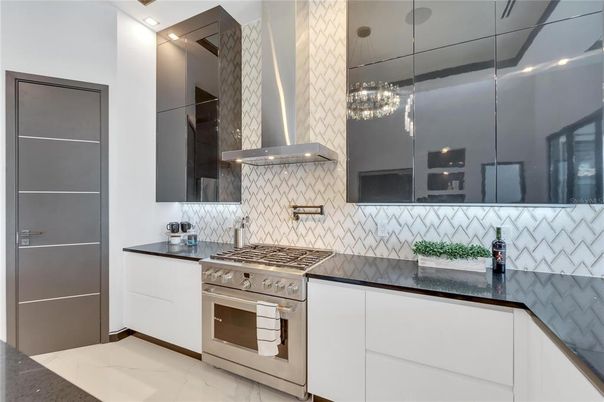 Interior, Kitchen, Marble, Pendant Lights, Stainless Steel Appliances