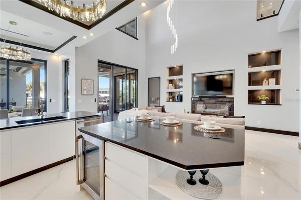 Chandelier, Interior, Kitchen, Living room, Marble, Pendant Lights, Recessed Lighting