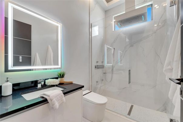 Bathroom, Glass Shower, Interior, Marble Walls