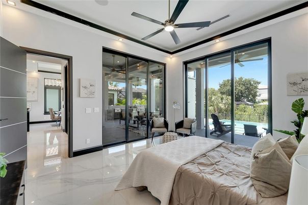 Bedroom, Interior, Marble, Recessed Lighting