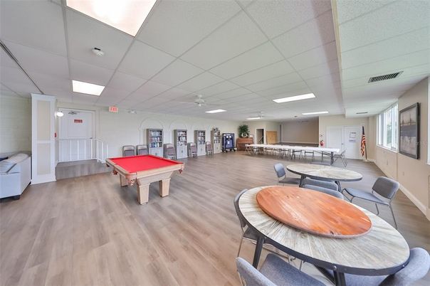 Billiard Table, Game Room, Interior, Recessed Lighting, Wood Texture Flooring