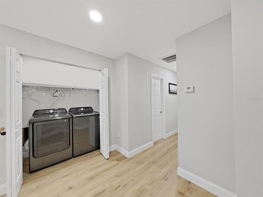 Interior, Recessed Lighting, Utility Closets, Washer, Wood Texture Flooring