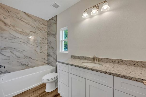 Bathroom, Interior, Marble Walls, Wood Texture Flooring