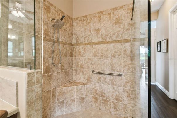 Bathroom, Glass Shower, Interior, Wood Texture Flooring