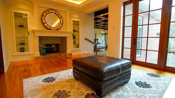 Fireplace, Interior, Recessed Lighting, Wood Texture Flooring