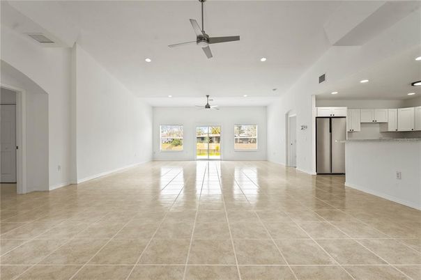 Empty room, Interior, Kitchen, Recessed Lighting, Stainless Steel Appliances
