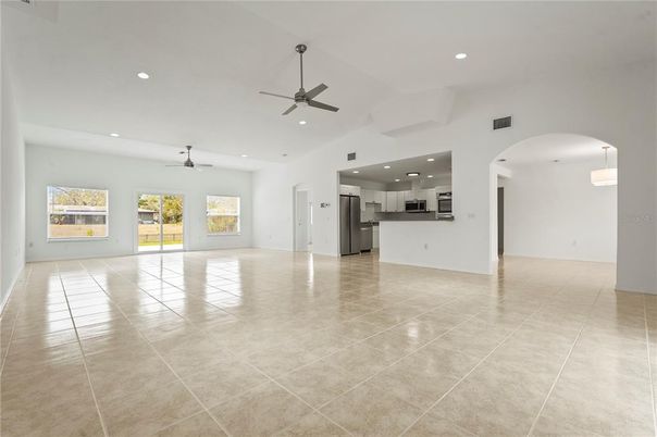 Empty room, Interior, Kitchen, Pendant Lights, Recessed Lighting, Stainless Steel Appliances