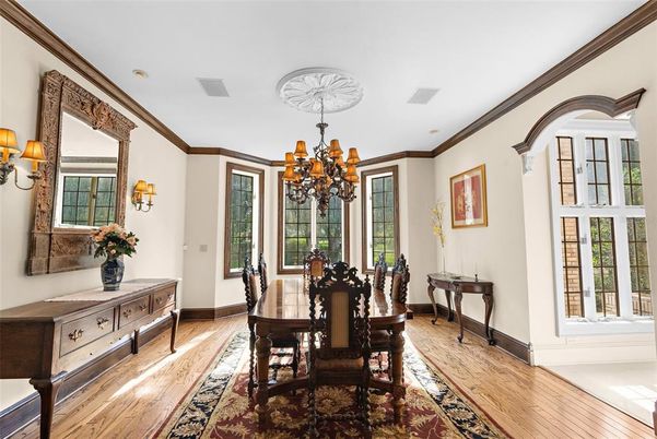 Chandelier, Dining room, Interior, Wood Texture Flooring