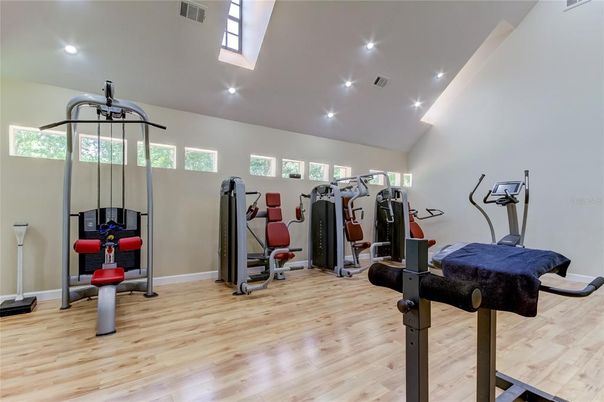 Fitness Equipment, Interior, Recessed Lighting, Wood Texture Flooring
