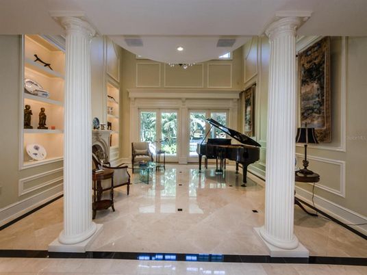 Fireplace, Interior, Piano, Recessed Lighting