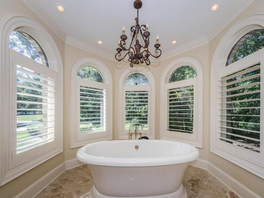 Bathroom, Chandelier, Free Standing Baths, Interior, Recessed Lighting