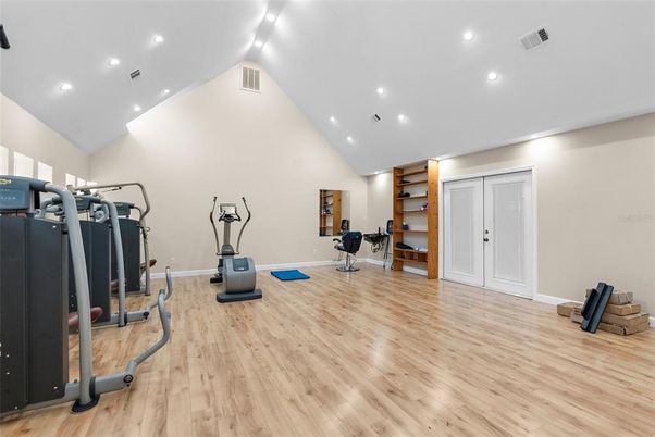 Fitness Equipment, Interior, Recessed Lighting, Wood Texture Flooring