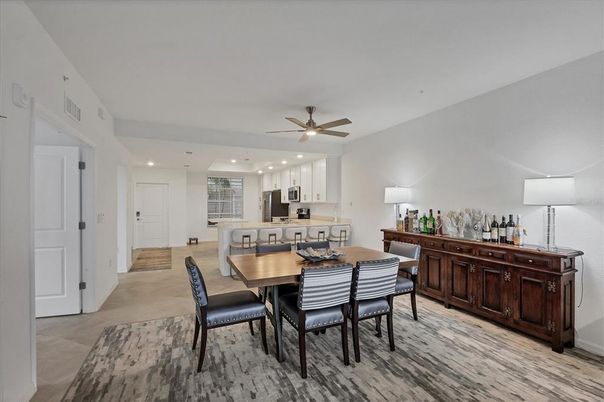 Dining room, Interior, Kitchen, Recessed Lighting, Wood Texture Flooring