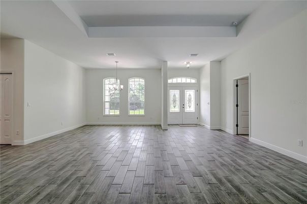 Chandelier, Empty room, Interior, Pendant Lights, Wood Texture Flooring