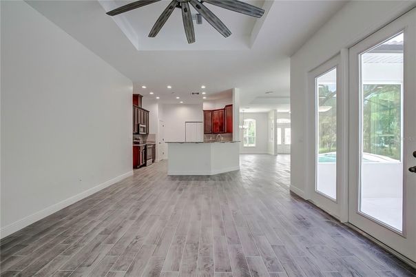 Interior, Kitchen, Recessed Lighting, Wood Texture Flooring