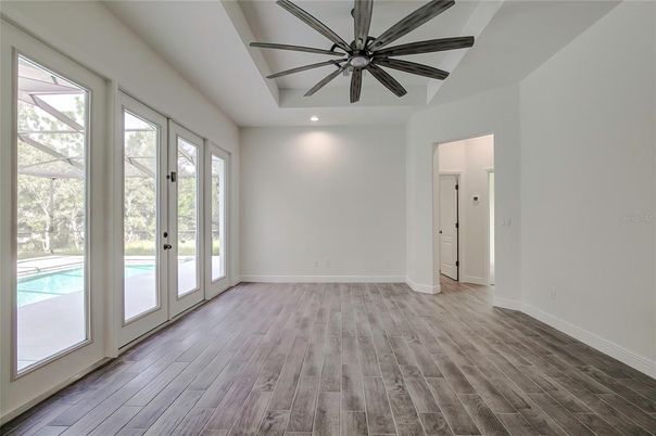 Empty room, Interior, Recessed Lighting, Wood Texture Flooring