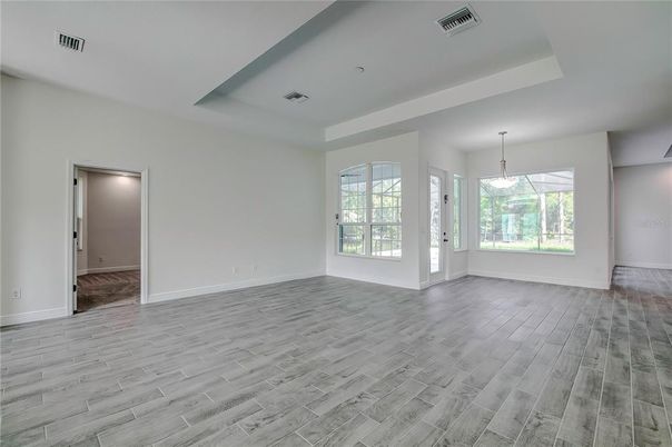 Empty room, Interior, Pendant Lights, Wood Texture Flooring
