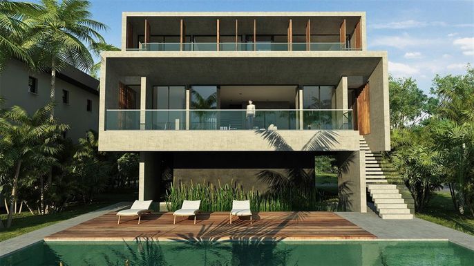 Exterior, Facade, Pool, Modern