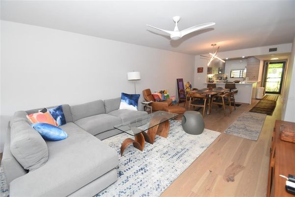 Dining room, Interior, Kitchen, Living room, Pendant Lights, Recessed Lighting, Wood Texture Flooring