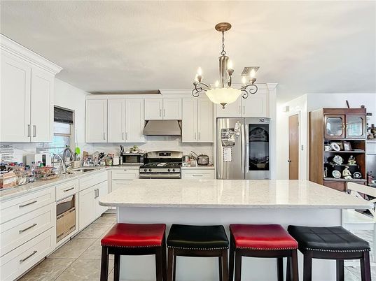 Chandelier, Interior, Kitchen, Stainless Steel Appliances