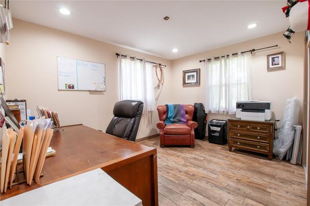 Home Office, Interior, Recessed Lighting, Wood Texture Flooring