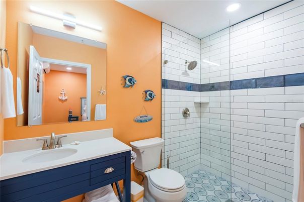 Bathroom, Glass Shower, Interior, Recessed Lighting
