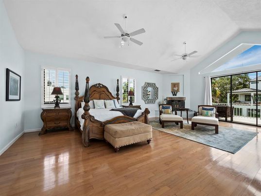 Bedroom, Fireplace, Interior, Wood Texture Flooring