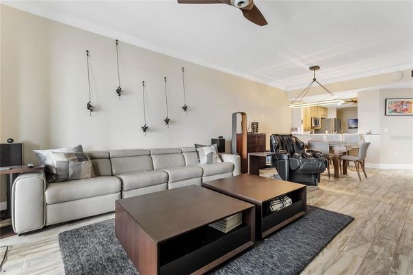 Dining room, Interior, Living room, Pendant Lights, Wood Texture Flooring