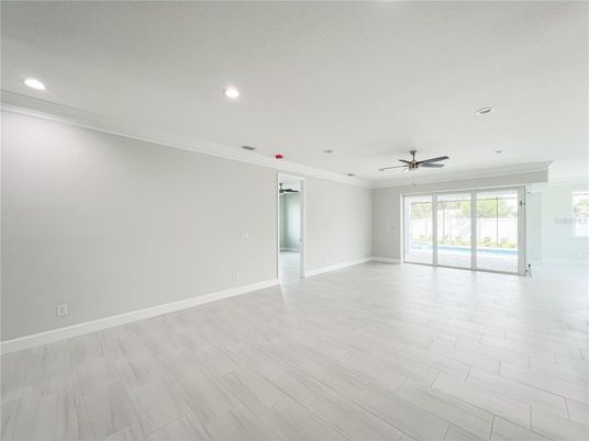 Empty room, Interior, Recessed Lighting, Wood Texture Flooring