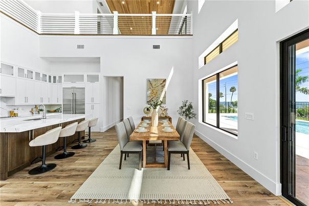 Dining room, Interior, Kitchen, Recessed Lighting, Wooden Ceilings, Wood Texture Flooring