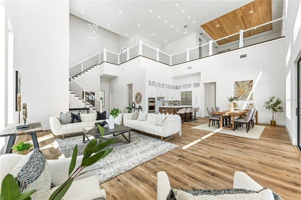 Dining room, Interior, Living room, Recessed Lighting, Wooden Ceilings, Wood Texture Flooring
