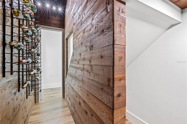 Interior, Recessed Lighting, Wine Storage, Wood Texture Flooring, Wooden Walls