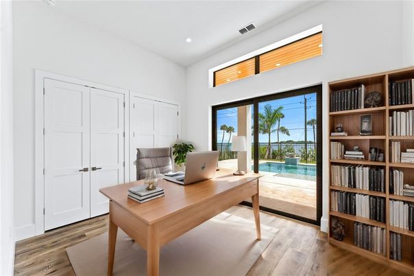 Home Office, Interior, Recessed Lighting, Wood Texture Flooring