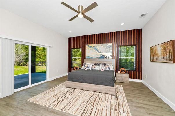 Bedroom, Interior, Recessed Lighting, Wood Texture Flooring
