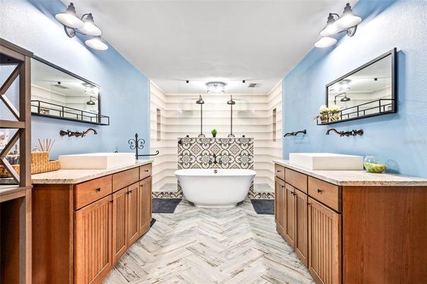 Bathroom, Dual Sink Vanities, Free Standing Baths, Interior, Walk-in Closets, Wood Texture Flooring